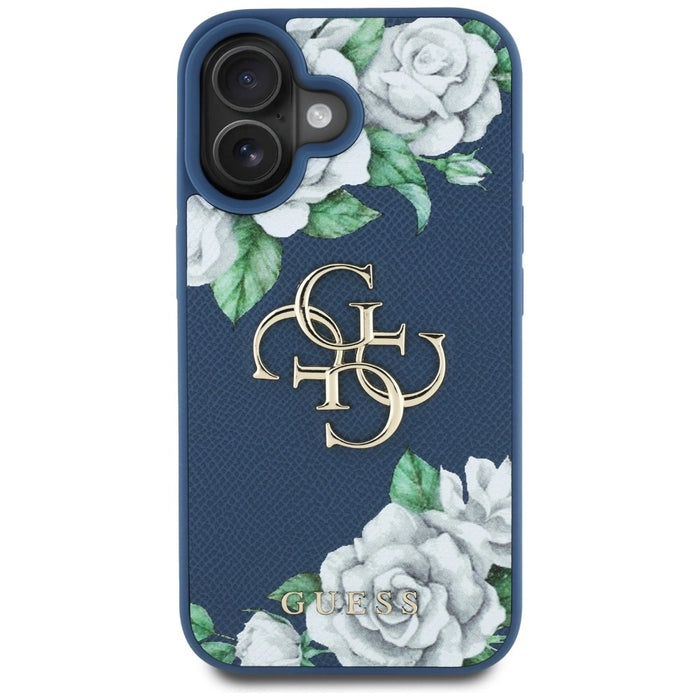 Guess Grained Roses Big 4G logo case for iPhone 16 - blue