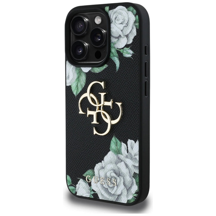 Guess Grained Roses Big 4G logo iPhone 16 Pro case - black