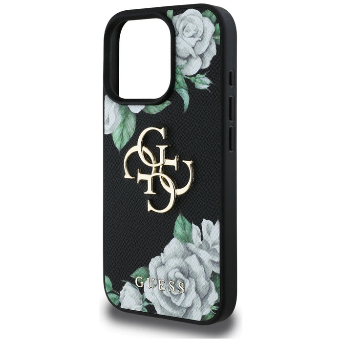 Guess Grained Roses Big 4G logo case for iPhone 16 Pro Max - black