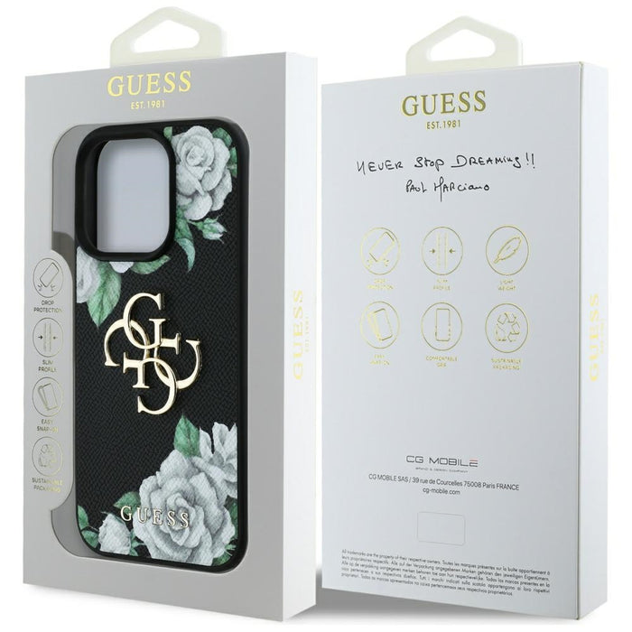 Guess Grained Roses Big 4G logo case for iPhone 16 Pro Max - black
