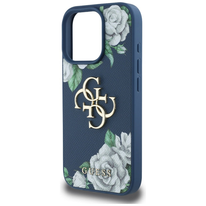 Guess Grained Roses Big 4G logo case for iPhone 16 Pro Max - blue