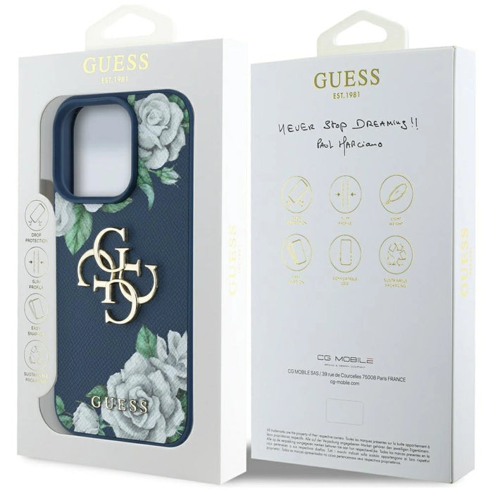 Guess Grained Roses Big 4G logo case for iPhone 16 Pro Max - blue