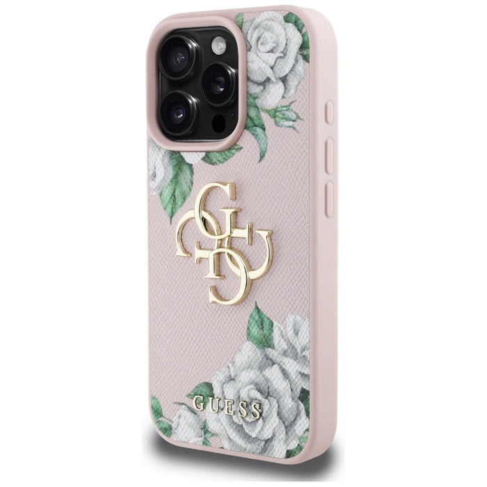 Guess Grained Roses Big 4G logo iPhone 16 Pro Max case - pink