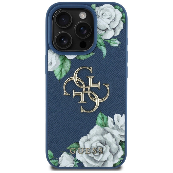 Guess Grained Roses Big 4G logo case for iPhone 16 Pro - blue