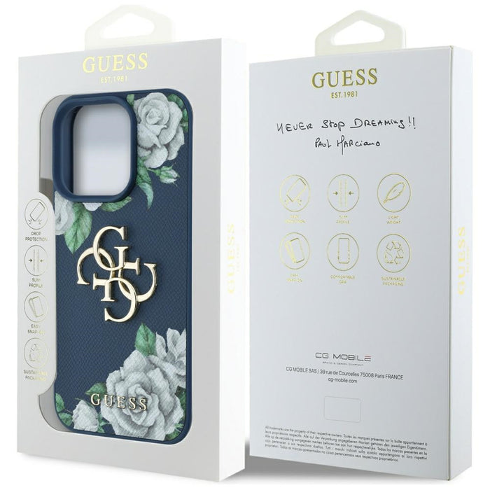 Guess Grained Roses Big 4G logo case for iPhone 16 Pro - blue