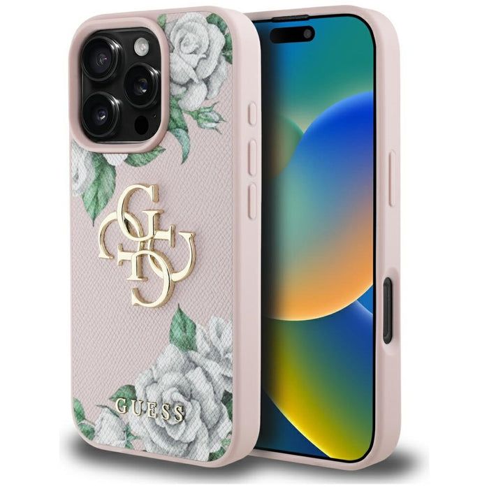 Guess Grained Roses Big 4G logo iPhone 16 Pro case - pink