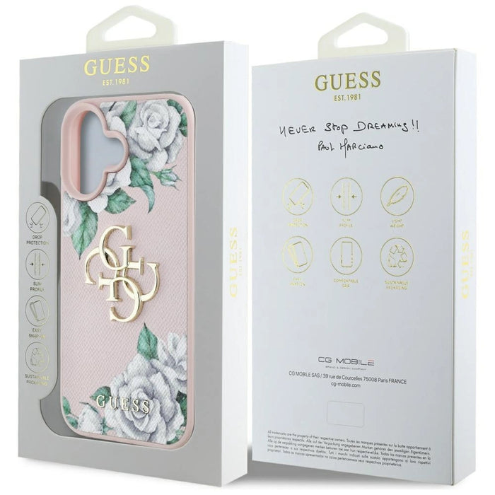 Guess Grained Roses Big 4G logo iPhone 16 case - pink