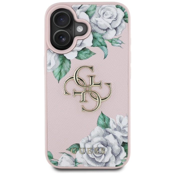 Guess Grained Roses Big 4G logo iPhone 16 case - pink