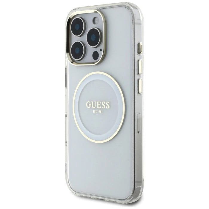 Guess IML Metal Colored Circle Classic Logo MagSafe case for iPhone 16 Pro - white
