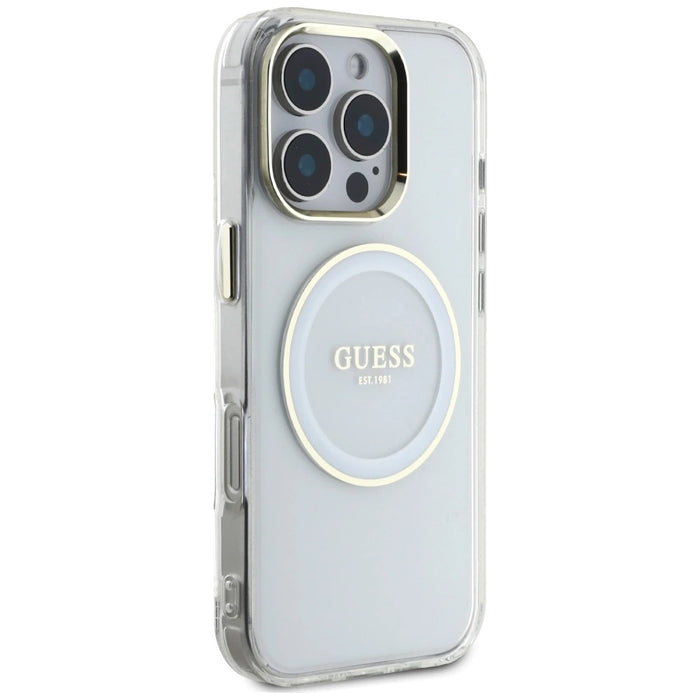 Guess IML Metal Colored Circle Classic Logo MagSafe case for iPhone 16 Pro - white
