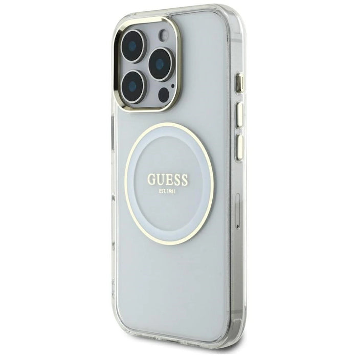 Guess IML Metal Colored Circle Classic Logo MagSafe case for iPhone 16 Pro Max - white