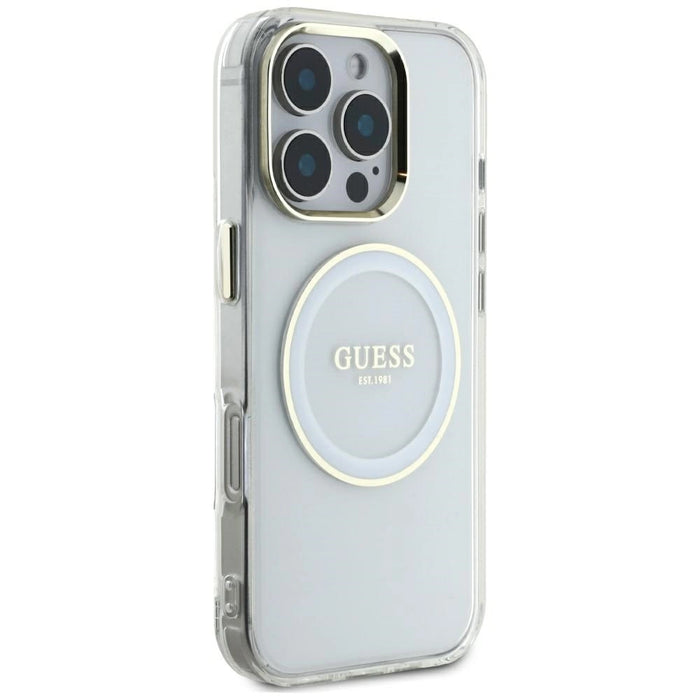 Guess IML Metal Colored Circle Classic Logo MagSafe case for iPhone 16 Pro Max - white