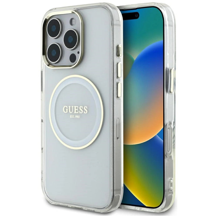 Guess IML Metal Colored Circle Classic Logo MagSafe case for iPhone 16 Pro Max - white