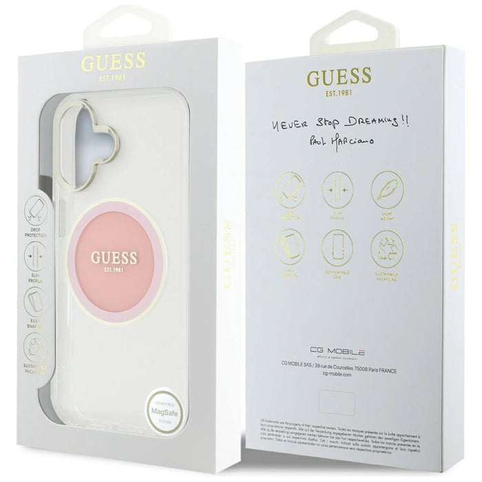 Guess IML Metal Colored Circle Classic Logo MagSafe iPhone 16 Case - Pink
