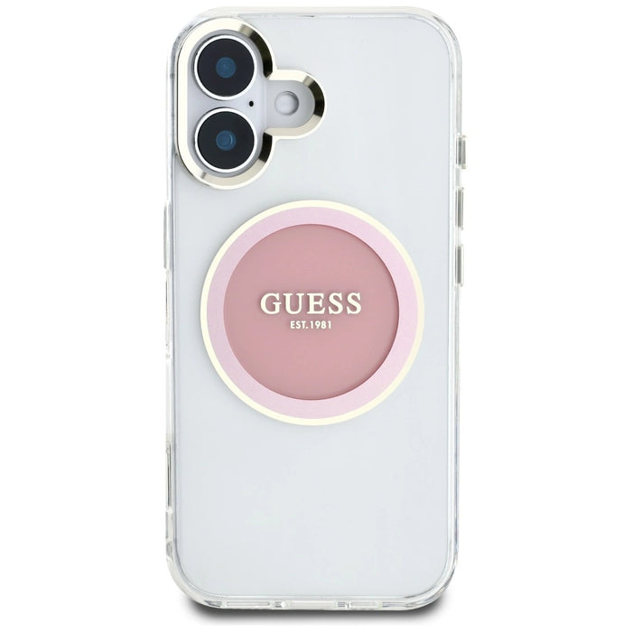 Guess IML Metal Colored Circle Classic Logo MagSafe iPhone 16 Case - Pink