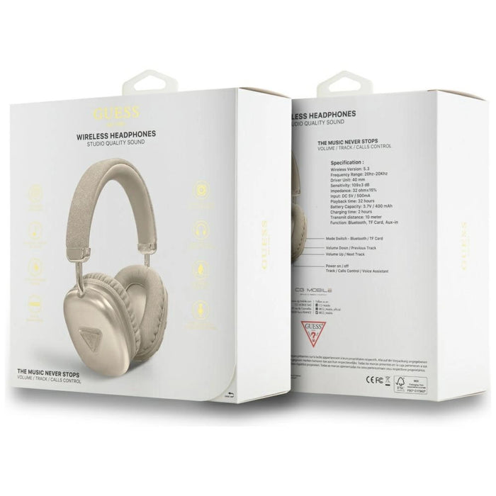 Guess Bluetooth 5.3 Metallic Triangle Logo Gold Over-Ear Headphones