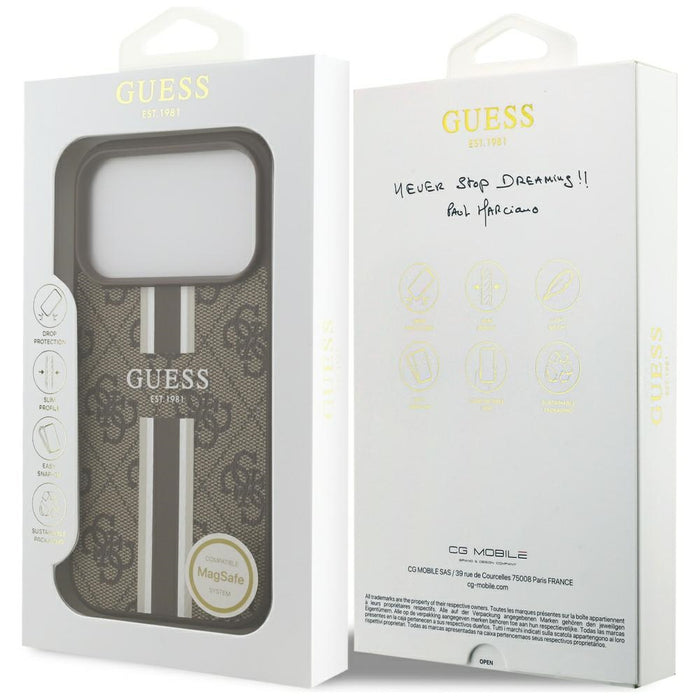 Guess 4G Printed Stripes MagSafe case for iPhone 17 Pro - brown