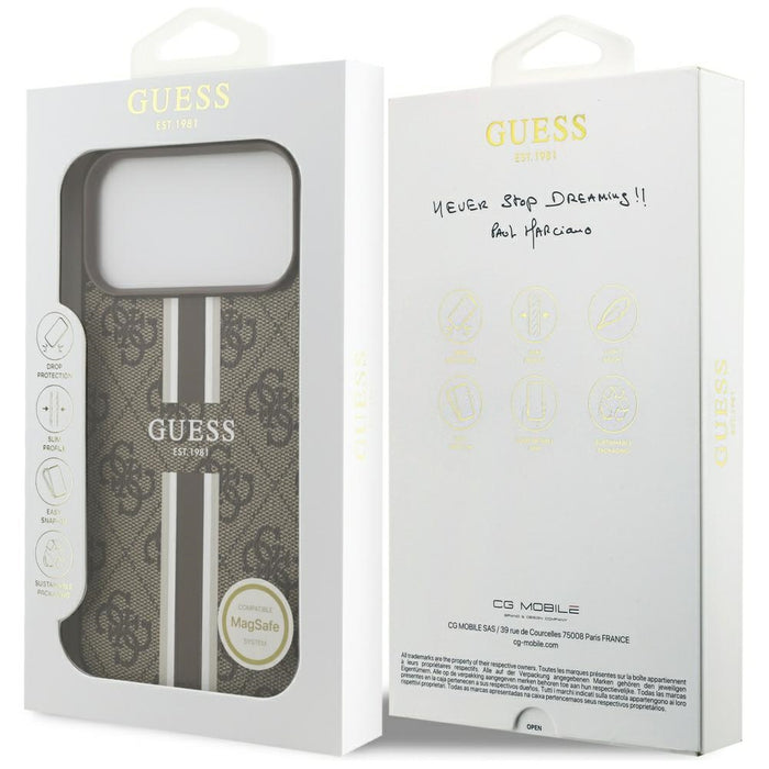Guess 4G Printed Stripes MagSafe case for iPhone 17 Pro Max - brown