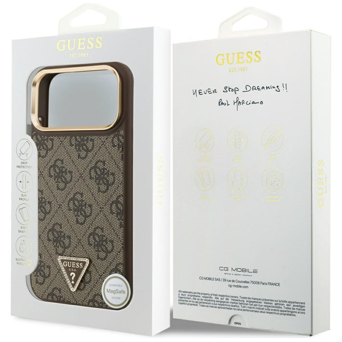Guess 4G Triangle Logo MagSafe Case for iPhone 17 Pro Max - Brown &amp; Gold