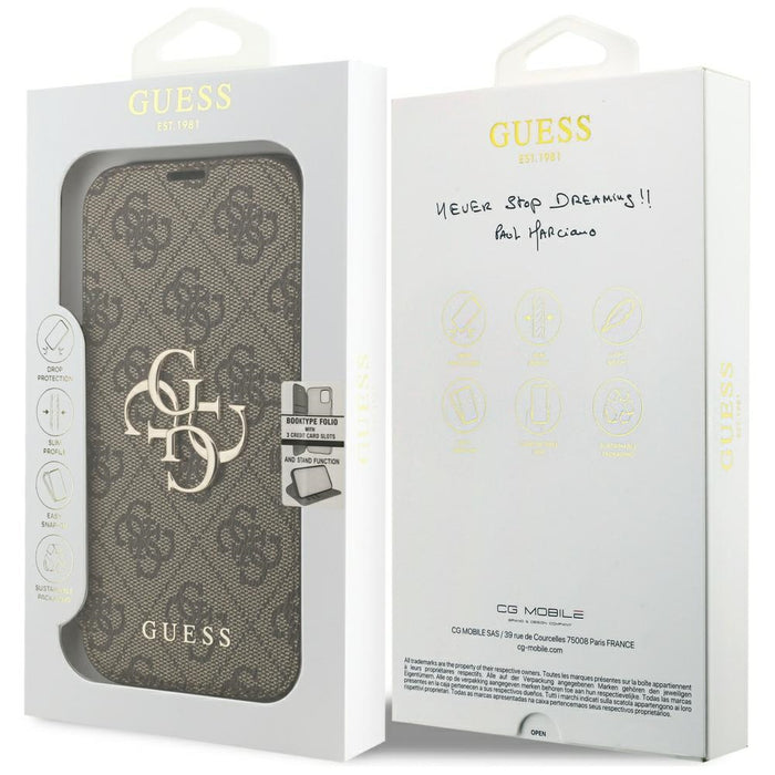 Guess Book 4G Metal Logo Case for iPhone 17 Pro - Brown