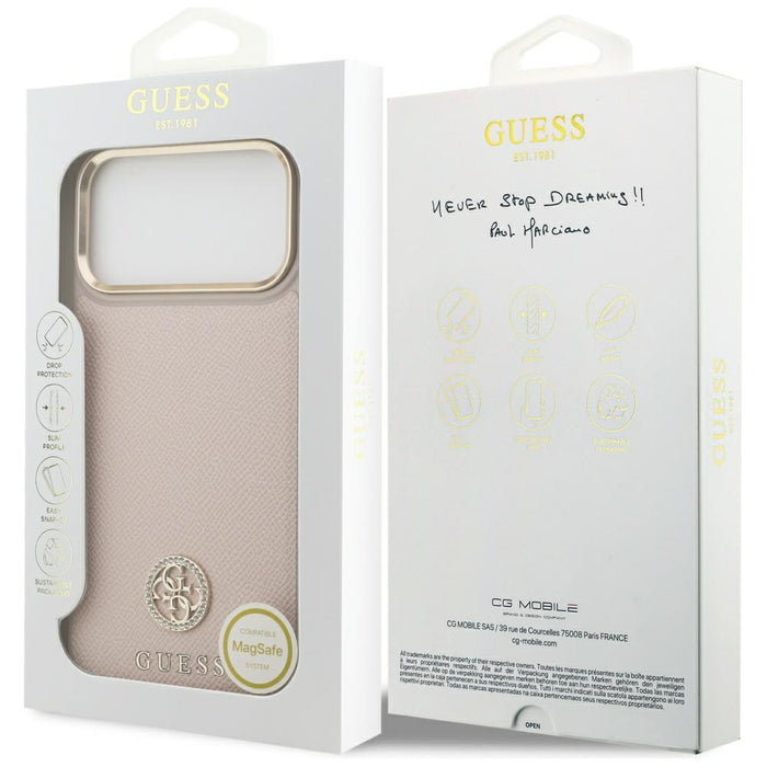 Guess Grained Strass Logo MagSafe case for iPhone 17 Pro Max - pink