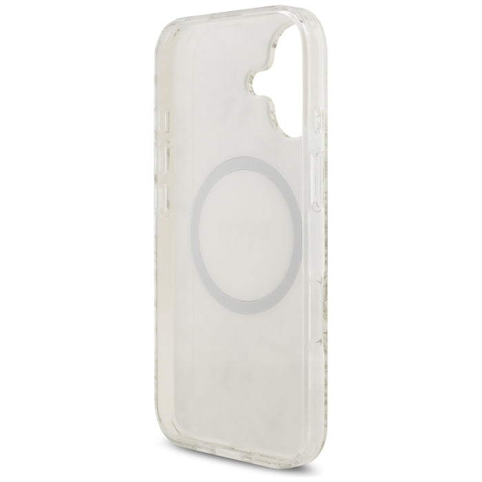 Guess IML Flowers Electro Pearl Strap MagSafe case for iPhone 17 - white