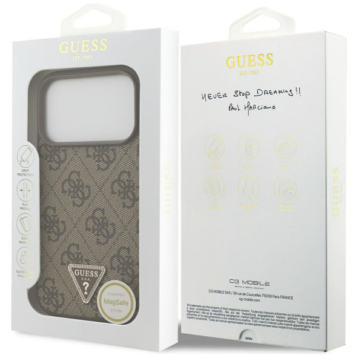 Guess Leather 4G Triangle Strass MagSafe Case for iPhone 17 Pro - Brown