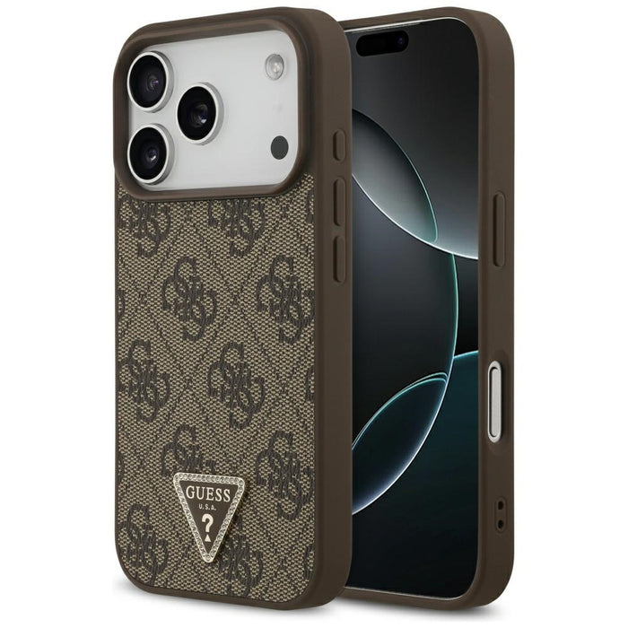 Guess Leather 4G Triangle Strass MagSafe Case for iPhone 17 Pro - Brown