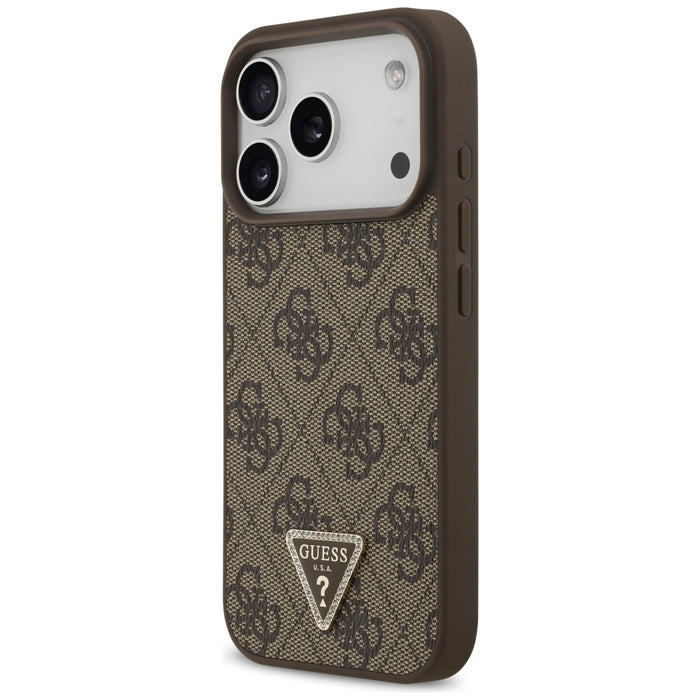 Guess Leather 4G Triangle Strass MagSafe Case for iPhone 17 Pro - Brown