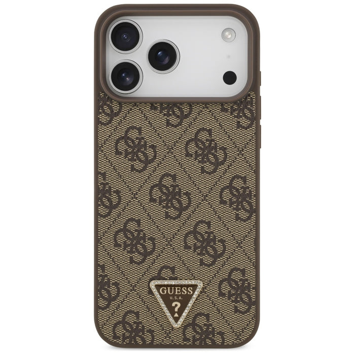 Guess Leather 4G Triangle Strass MagSafe Case for iPhone 17 Pro Max - Brown