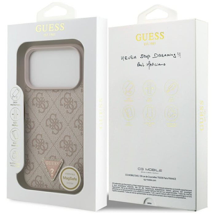 Guess Leather 4G Triangle Strass MagSafe Case for iPhone 17 Pro - Pink