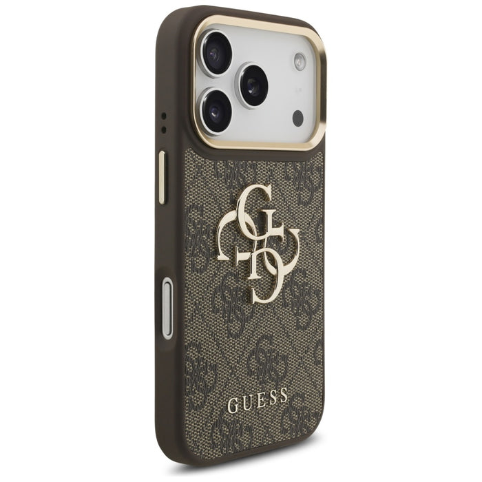 Guess 4G Big 4G Classic Logo Big Strap Metal Buttons Case for iPhone 17 Pro - Brown