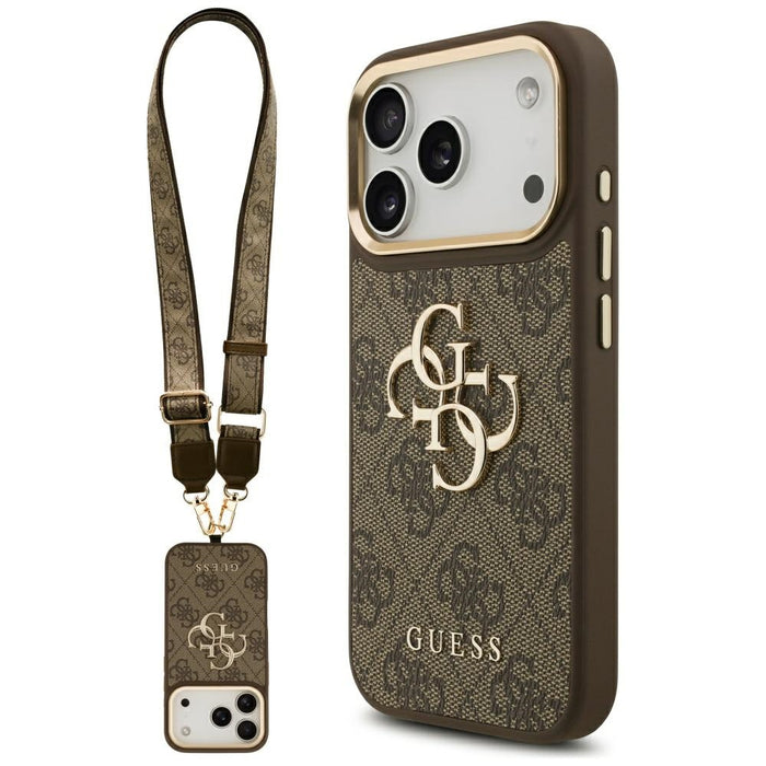 Guess 4G Big 4G Classic Logo Big Strap Metal Buttons Case for iPhone 17 Pro - Brown