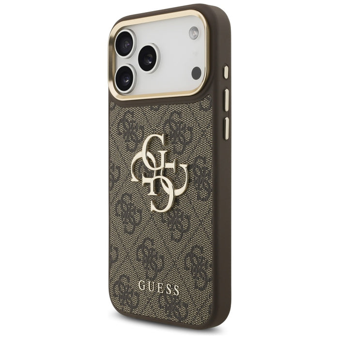 Guess 4G Big 4G Classic Logo Big Strap Metal Buttons Case for iPhone 17 Pro Max - Brown