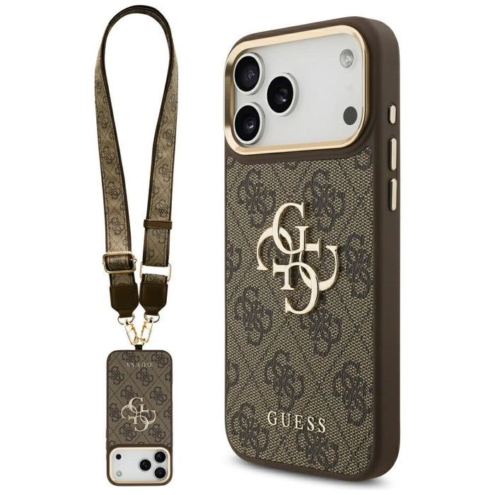 Guess 4G Big 4G Classic Logo Big Strap Metal Buttons Case for iPhone 17 Pro Max - Brown