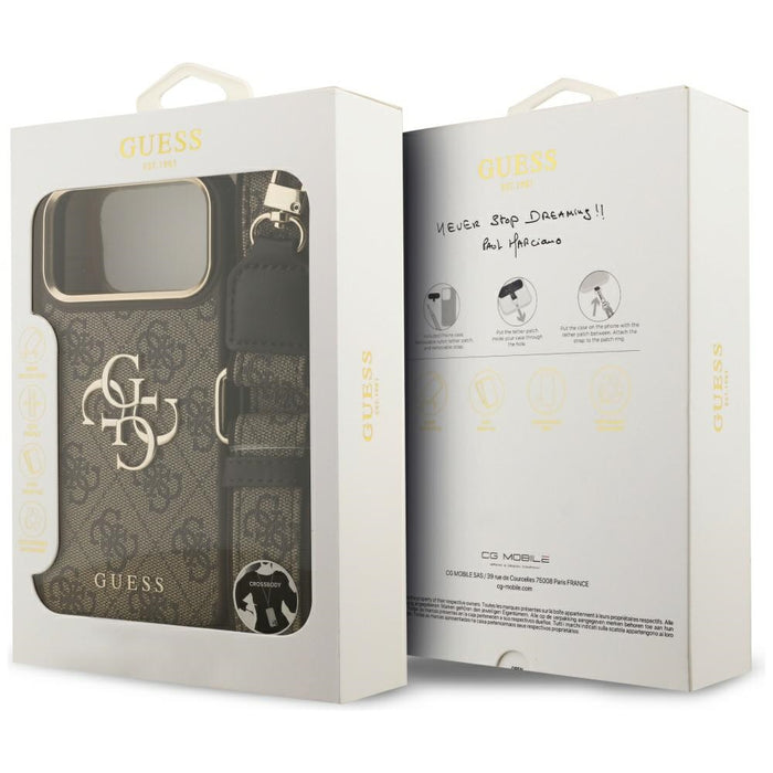 Guess 4G Big 4G Classic Logo Big Strap Metal Buttons Case for iPhone 17 Pro Max - Brown
