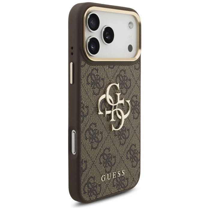 Guess 4G Big 4G Classic Logo Big Strap Metal Buttons Case for iPhone 17 Pro Max - Brown