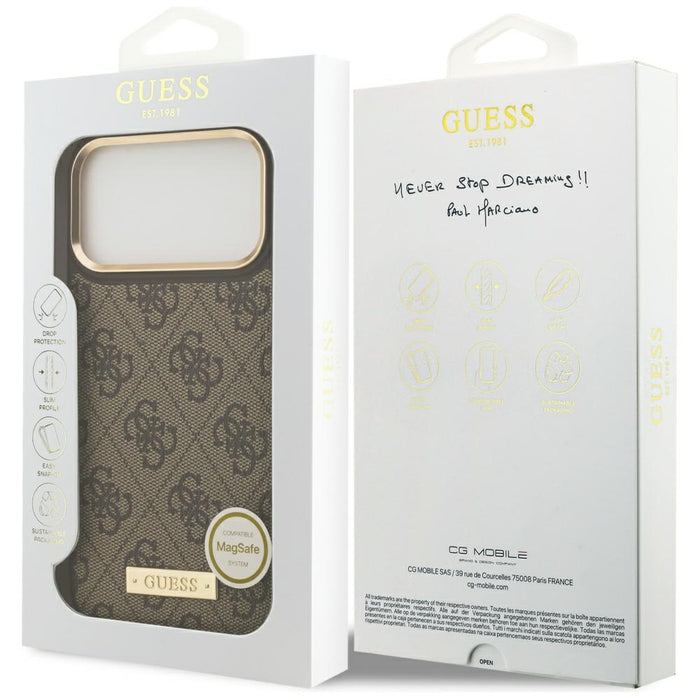 Guess 4G Logo Plate MagSafe Case for iPhone 17 Pro Max - Brown