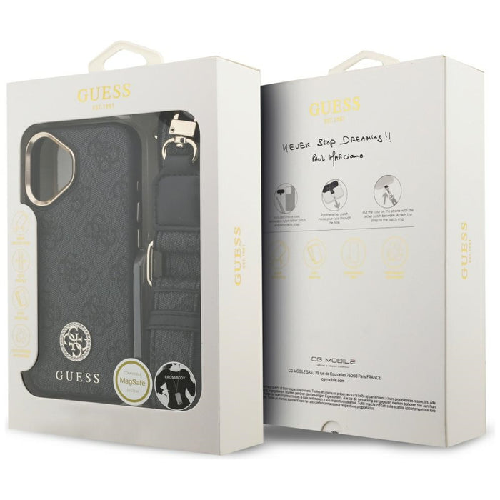 Guess 4G Strass Logo &amp; Big Strap Metal Buttons MagSafe Case for iPhone 17 - Black