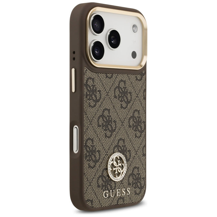 Guess 4G Strass Logo &amp; Big Strap Metal Buttons MagSafe Case for iPhone 17 Pro - Brown