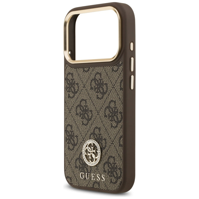 Guess 4G Strass Logo &amp; Big Strap Metal Buttons MagSafe Case for iPhone 17 Pro - Brown