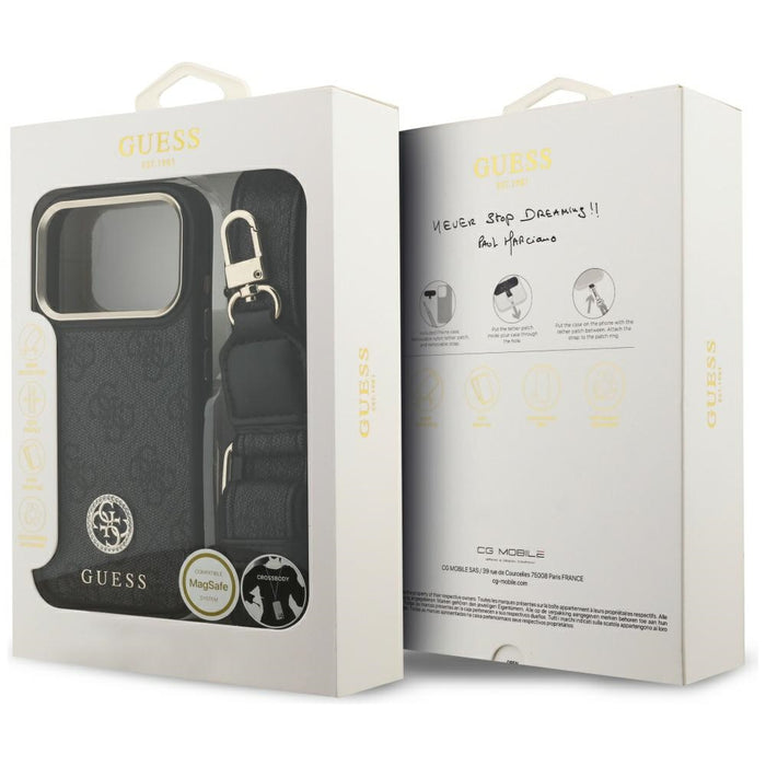 Guess 4G Strass Logo &amp; Big Strap Metal Buttons MagSafe Case for iPhone 17 Pro - Black