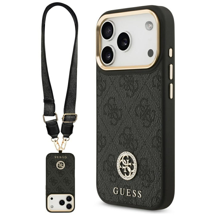 Guess 4G Strass Logo &amp; Big Strap Metal Buttons MagSafe Case for iPhone 17 Pro - Black