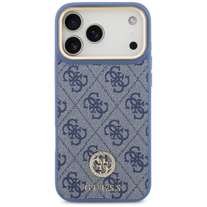 Guess 4G Strass Logo &amp; Big Strap Metal Buttons MagSafe Case for iPhone 17 Pro Max - Blue