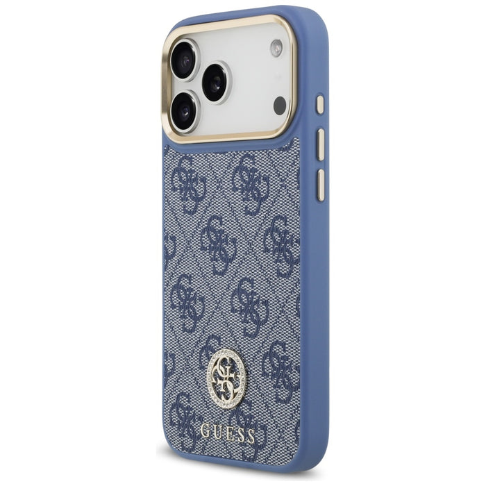 Guess 4G Strass Logo &amp; Big Strap Metal Buttons MagSafe Case for iPhone 17 Pro Max - Blue