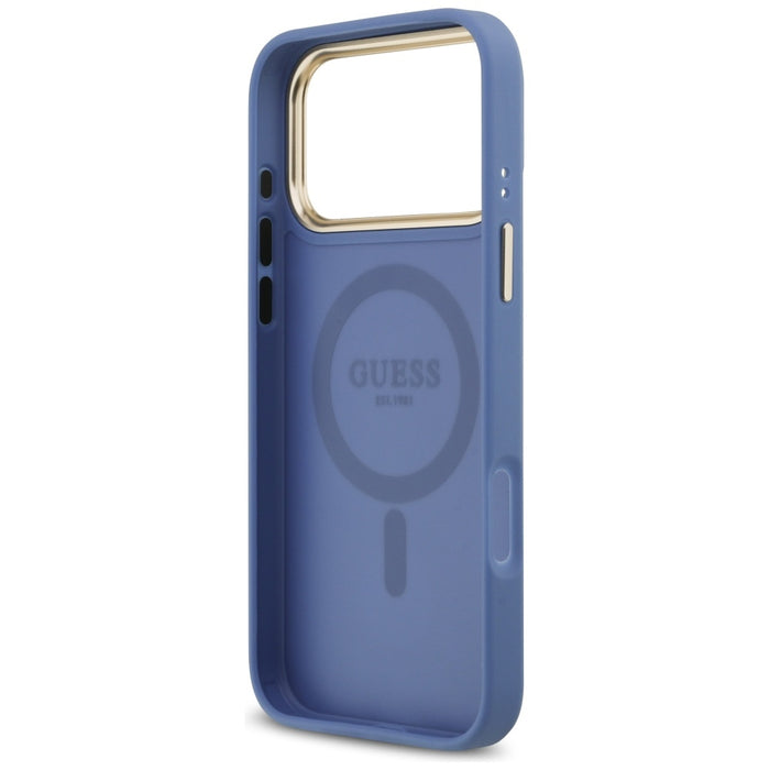 Guess 4G Strass Logo &amp; Big Strap Metal Buttons MagSafe Case for iPhone 17 Pro Max - Blue