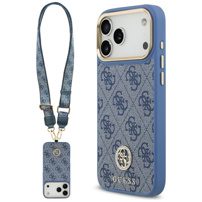 Guess 4G Strass Logo &amp; Big Strap Metal Buttons MagSafe Case for iPhone 17 Pro Max - Blue