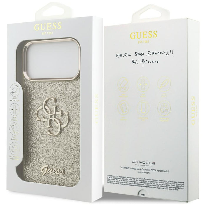 Guess Fixed Glitter Big 4G Metal Frame case for iPhone 17 Pro Max - gold
