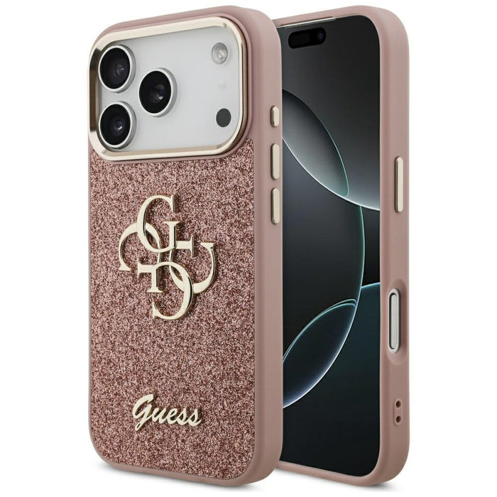 Guess Fixed Glitter Big 4G Metal Frame Case for iPhone 17 Pro - Pink