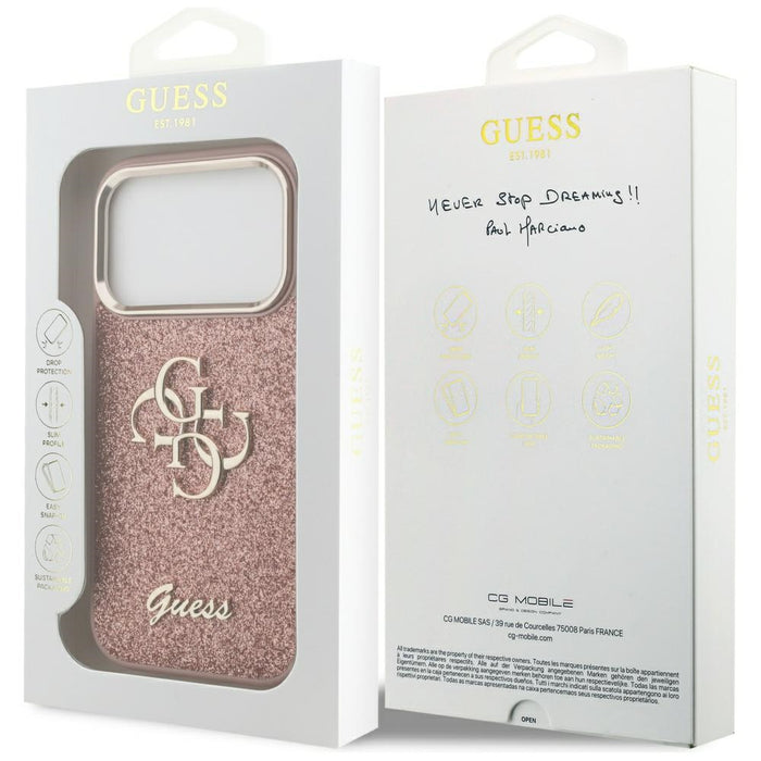 Guess Fixed Glitter Big 4G Metal Frame Case for iPhone 17 Pro - Pink
